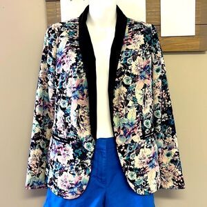 LC Lauren Conrad Black Pink and Blue Floral Open Front Tuxedo Blazer- Size 4